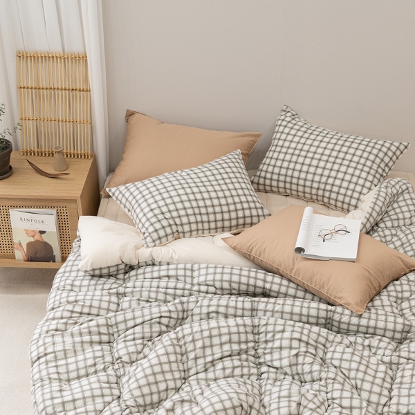 ★주말특가★ 심플 파스텔톤 쿠키체크 먼지없는 소프트마이크로 사계절 차렵이불+베개커버+패드 침구 세트