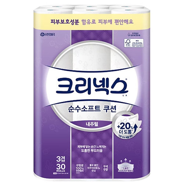 ★리뷰이벤트★[크리넥스] 순수 소프트 쿠션 내추럴 3겹 30m 30롤