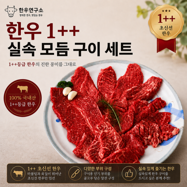 ★신선위크★(농할) [한우연구소] 국내산 한우 1++ 실속 모듬 구이 세트 (600g)