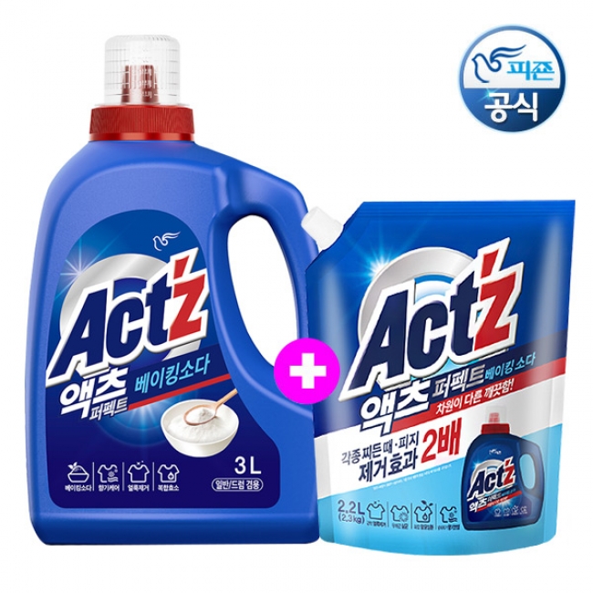 액츠 퍼펙트 세탁세제 일반드럼겸용 딥클린/베이킹소다 3.0L+2.2L