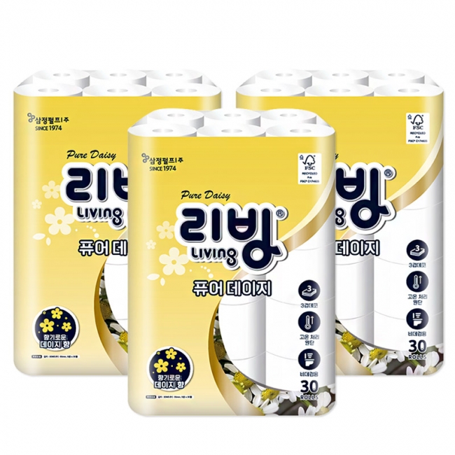 [삼정펄프]리빙 퓨어데이지 3겹 화장지 30M 30롤(데이지향)