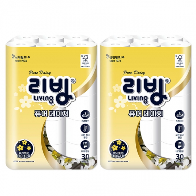 [삼정펄프]리빙 퓨어데이지 3겹 화장지 30M 30롤(데이지향)