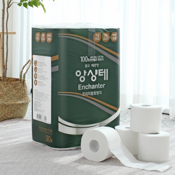 [앙샹테]천연펄프 3겹 데코 프리미엄 비데겸용 화장지 30m*30 1/2/3