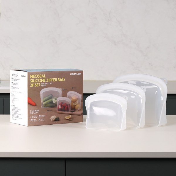 [네오플램] 네오씰 실리콘 지퍼백 3종세트 (대+중+소)_화이트/퍼플