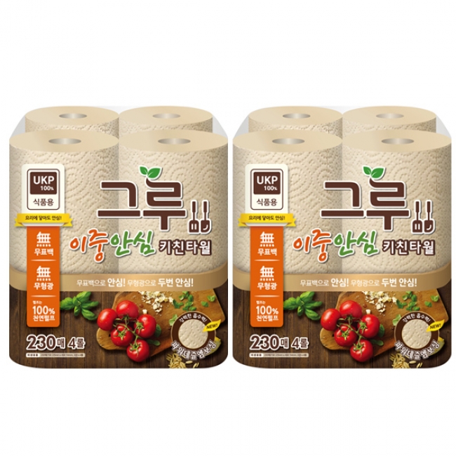 삼정펄프 그루 무표백 키친타올 230매4롤x2