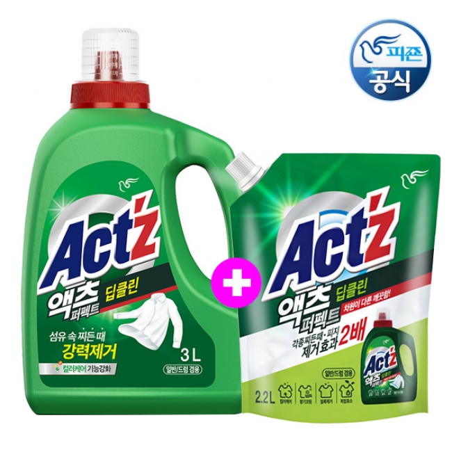 액츠 퍼펙트 세탁세제 일반드럼겸용 딥클린/베이킹소다 3.0L+2.2L