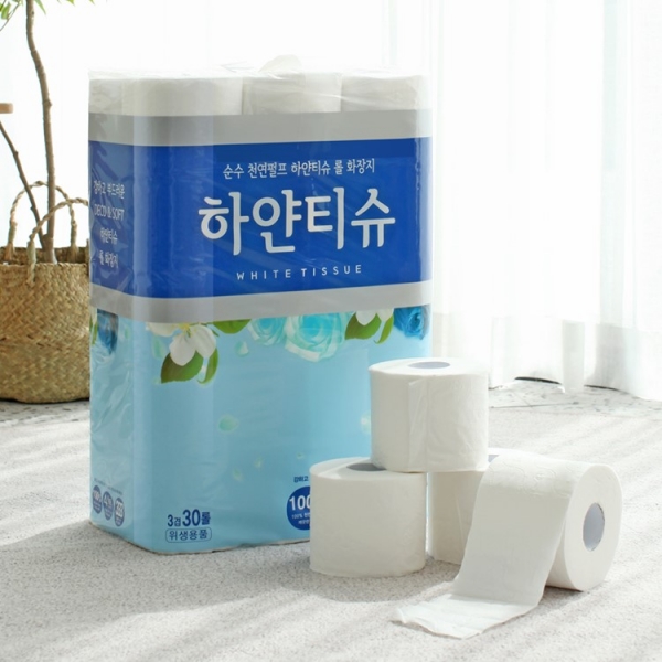 [하얀티슈]순수 천연펄프 3겹 데코 화장지 25m*301/2/3