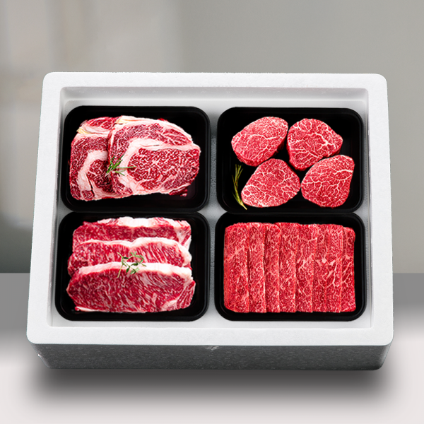 1++ 암소 한우 등심300g + 안심 300g + 채끝300g + 갈비300g / 총 1.2kg / 씨엔컴퍼니 암소한우 세트 4
