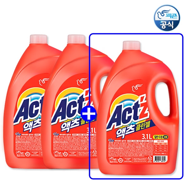 [특가]액츠 클린젤 세탁세제 일반드럼겸용 3.1Lx2 + 3.1L 추가