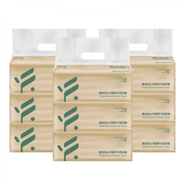 [삼정펄프]그루 뽑아쓰는 무표백 키친타올 100매 3입x3개 (9팩)