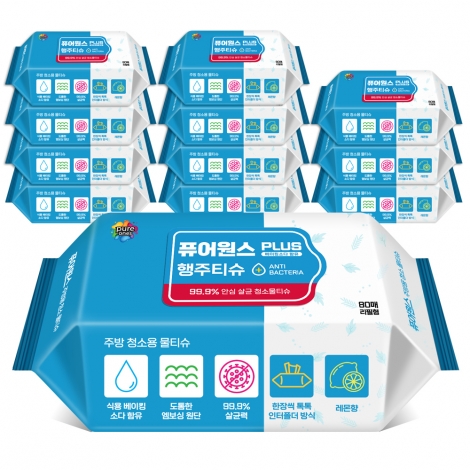 [퓨어원스+] 홈케어 청소 살균물티슈 주방용 80매x12팩/24팩(리필)