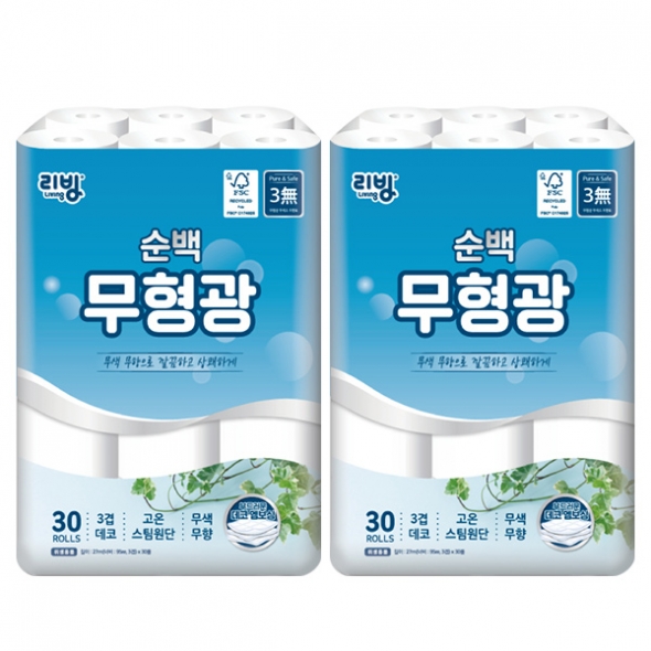 삼정펄프 순백 무형광 화장지 30롤 x2팩/3팩