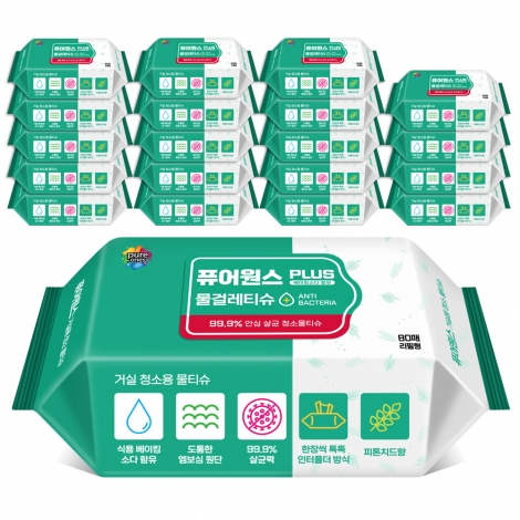[퓨어원스+]홈케어 청소 살균물티슈 거실용 80매x20팩(리필형)