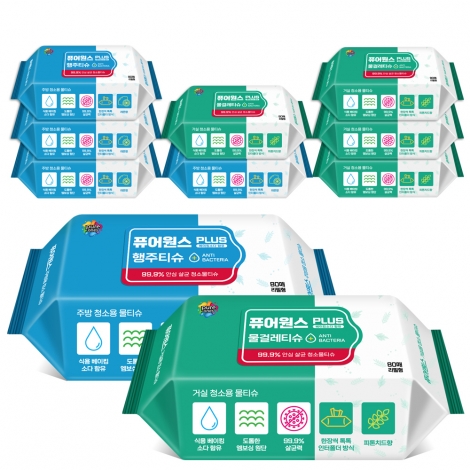 [퓨어원스+]홈케어 청소 살균물티슈 80매 주방x5팩+거실x5팩(리필)