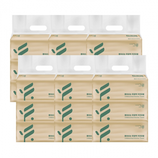 [삼정펄프]그루 뽑아쓰는 무표백 키친타올 100매 3입x3개 (9팩)