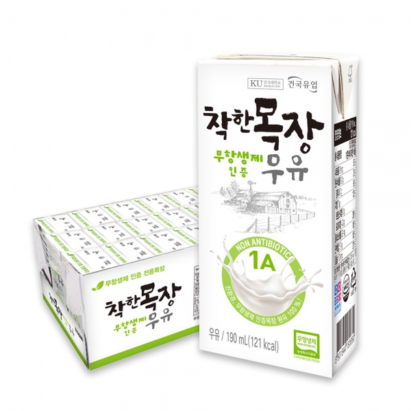 [건국우유] 착한목장 무항생제 우유 190ml 24팩/ 48팩/ 72팩