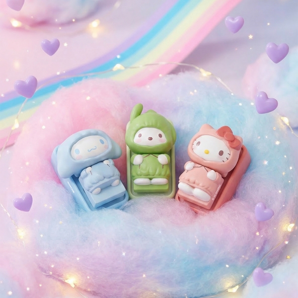 ★주말특가★[로이체] 산리오 키캡 키링 헬로키티 시나모롤 포차코 포인트키캡 기계식키보드 클리커 2구