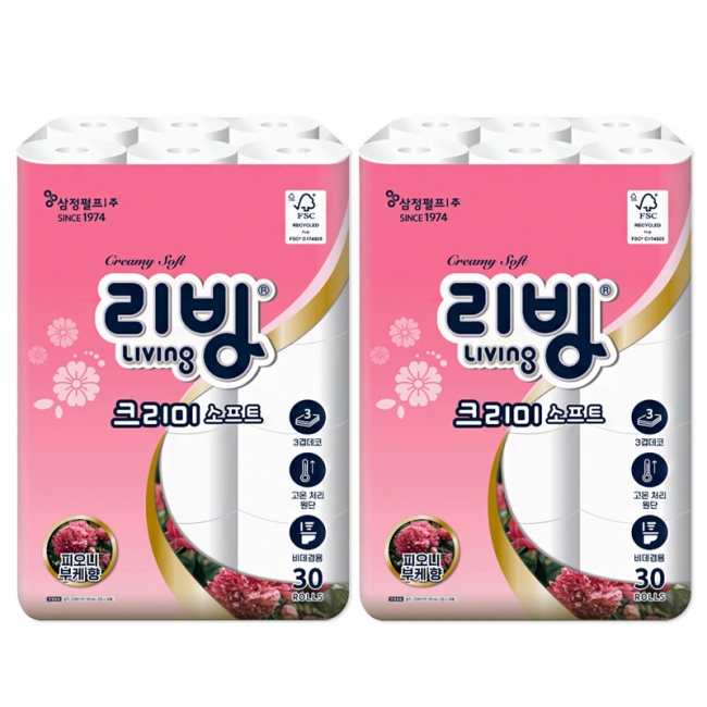 삼정펄프 리빙 크리미 화장지 피오니부케향(NEW) 30롤1/2/3