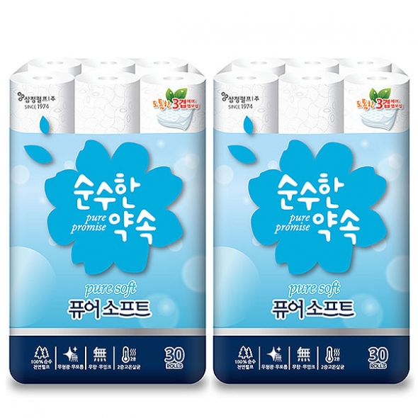 삼정펄프 퓨어소프트 천연펄프 3겹 화장지 30롤