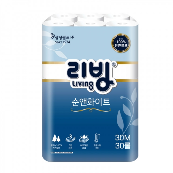 삼정펄프 리빙 순앤화이트 천연펄프 30M 화장지30롤1/2/3