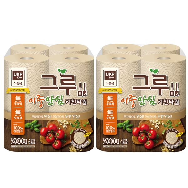 삼정펄프 그루 무표백 키친타올 230매4롤x2