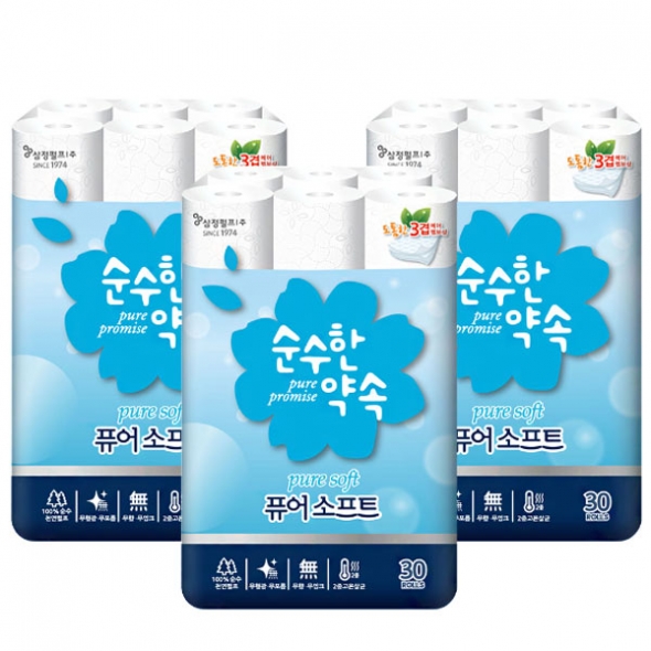 삼정펄프 퓨어소프트 천연펄프 3겹 화장지 30롤