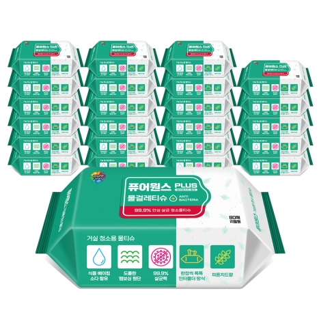 [퓨어원스+] 홈케어 청소 살균물티슈 거실용 80매x12팩/24팩(리필)