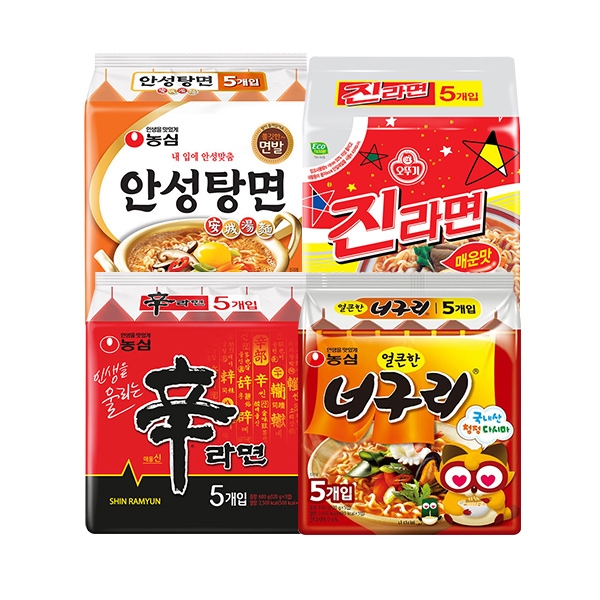 [농심]신라면(5개)+너구리(5개)+안성탕면(5개)+진라면(5개)
