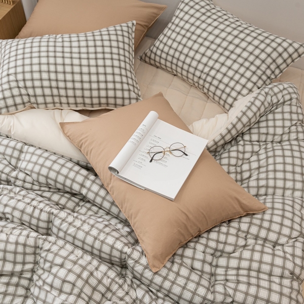 ★주말특가★ 심플 파스텔톤 쿠키체크 먼지없는 소프트마이크로 사계절 차렵이불+베개커버+패드 침구 세트