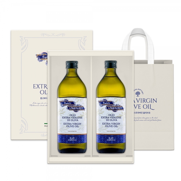 [CJ프레시웨이]  프라텔리 롱고바디 냉압착 엑스트라 버진 올리브유 1L x 2 선물세트 / 쇼핑백 증정