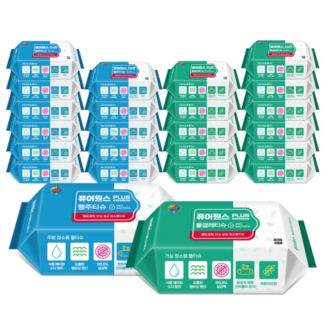 [퓨어원스+] 홈케어 청소 살균물티슈 주방 12팩+거실 12팩(리필)
