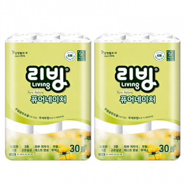 [삼정펄프]리빙 퓨어네이처 무형광 3겹 화장지 25M 30롤