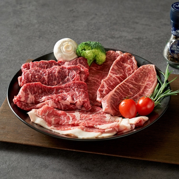 [에이징그라운드]소고기 모둠한판 600g (등심+우삼겹+차돌)