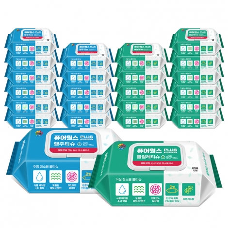 [퓨어원스+] 홈케어 청소 살균물티슈 주방 12팩+거실 12팩(캡형)