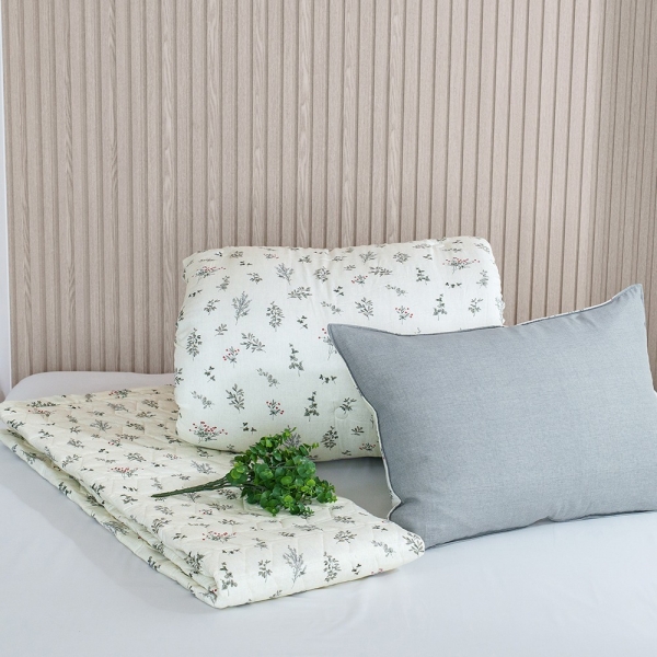 ★주말특가★심플 가드니아 모달100% 사계절 차렵이불 청량한 플라워패턴 이불+베개커버+패드 침구 세트