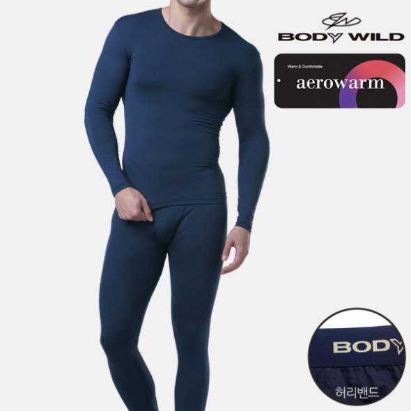 [바디와일드]에어로웜 슬림핏 베이직 남성 상하1세트-네이비