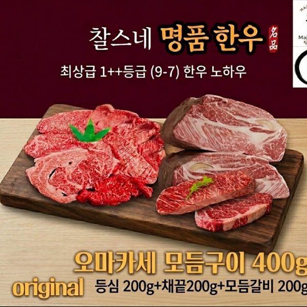 [묶음 상품] 1++한우 실속구성400g+한우 등심200g +채끝 200g+ 모듬갈비(모듬구이)200g