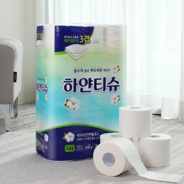 [하얀티슈]천연펄프 도톰 엠보싱 3겹 데코 화장지 18m*301/2/3