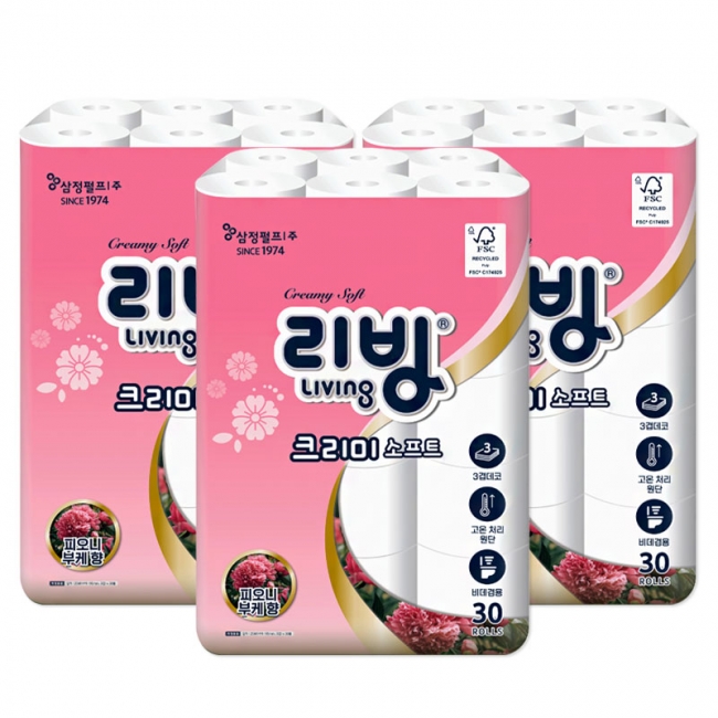 삼정펄프 리빙 크리미 화장지 피오니부케향(NEW) 30롤1/2/3