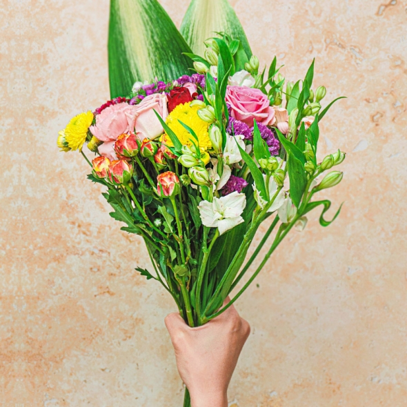 생화 꽃다발 1단 프리지아 튤립 카네이션 장미꽃